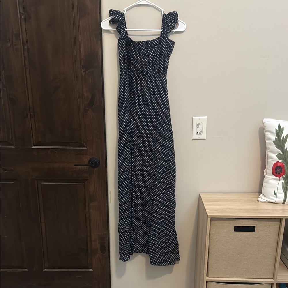 Dark Blue Polka Dot Maxi Dress